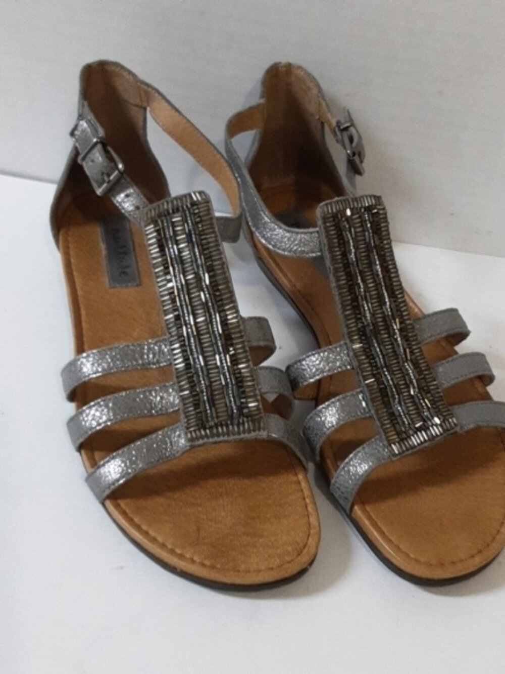 Nurture leather sandals gladiator women 8 embellishments ankle gray boho casual